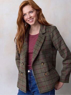 LC Lauren Conrad Olive Plaid Double-Breasted Blazer